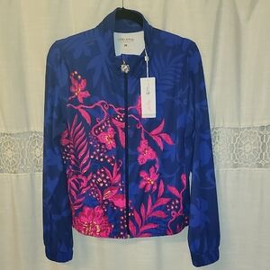 Lilly Pulitzer Vibrant Blue and Pink Bomber Jacket
